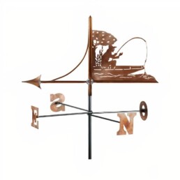 girouette de toit, girouette de toit artisanale, girouette de jardin artisanale, girouette de jardin originale, fabrication girouette de toit, girouette cuivre, girouette pecheur, girouette poisson
